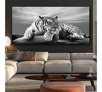 HSFFBHFBH Dipinto su tela Bianco e nero Animale tigre Arte astratta Poster e stampe Quadri moderni per la decorazione domestica 75x150 cm (30x59 pollici) Senza cornice