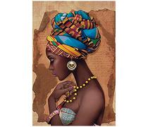 HSFFBHFBH Donna Nera Africa Pittura su Tela Quadri e Immagini Complementi Arredo Casa Soggiorno 50x75 cm (19,7"x29,5") Senza Cornice