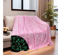 HSGLGNA Coperta per bambini con dinosauri al buio, morbida microfibra, fantastica idea regalo per gli amanti del dinosauro (Amore - Rosa, 130 x 150 cm)