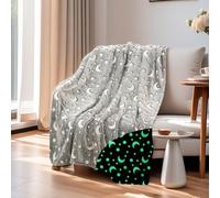 HSGLGNA Coperta per bambini con dinosauri al buio, morbida microfibra, fantastica idea regalo per gli amanti del dinosauro (Stelle Grigio, 130 x 150 cm)