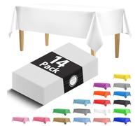 HSGUS Confezione da 14 tovaglie in plastica bianca di alta qualità, 137,2 x 274,3 cm, usa e getta, rettangolari, tovaglia liscia, tovaglia usa e getta per feste, matrimoni