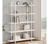 HSH 5 Tier Tall White Bookshelf, Metal and Wood Storage Book Shelves for Bedroom Living Room Office, Modern Large White Bookcases and Bookshelves 5 Shelf, Farmhouse Open Vertical Display Book Shelf