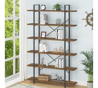 HSH 6 Shelf Tall Bookcase, Industrial Modern Large 6 Tier Bookshelf, Open Wood and Metal Display & Storage Rack,Farmhouse Bookcases and Book Shelves 6 Shelf for Bedroom Living Room Office,Rustic Brown