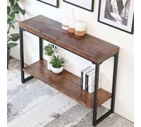HSHBGS Tavolo Console Stretto, Consolle Ingresso, Tavolo Stretto for Divano, con 2 Ripiani, Struttura in metallo, Tavolino da Divano, Corridoio, Soggiorno, Ufficio, Marrone Vintage(2-Tier,100x30x85cm)
