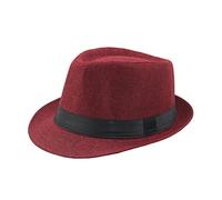HshDUti Cappello unisex classico senza tempo Manhattan Fedora per uomo donna cappello da gangster trilby cappello estivo cappello da sole a tesa corta Fedora Panama Jazz Cap vino rosso
