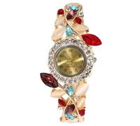 HshDUti Orologio da polso da donna al quarzo, 20 mm, con cassa in pietra, display analogico e cinturino in acciaio inox, con cristalli, Multicolore