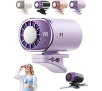 HshDUti Ventola per condizionatore d'aria per auto 2026 con display a LED, ventola per auto che soffia aria fredda, 360 ruotabile, ricaricabile tramite USB, ventilatore portatile per visiera