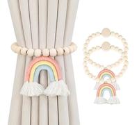 Hshenjhu C, Arcobaleno Ferma Tende con Calamita e Perline di Legno con Nappa, per Casa, Ufficio e Finestre Dell'Hotel