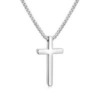 Hshenjhu Collana Croce, Crocifisso Collana Acciaio Inox, Croce Collane Girocollo per Uomo Donna, Collanina Cattolico Pendente per Regali di Pasqua Il Giorno del Ringraziamento, Argento