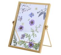 Hshenjhu Cornice Portafoto Doppia in Vetros, 20x15 cm Cornice Vetro Dorato, Cornices per Foto in Vetro Goffrato con Fiori Secchi, Cornices Metallo per Fiore Secco, Foto, Figura, Biglietto, Certi