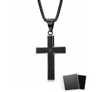 HSIXHAF 1 PCS Crocifisso Collana Uomo, Acciaio Inossidabile con Collana Uomo Pendente Croce Singolo, Regali per Gioielli Cristiani, Argento Nero, Resistente allo Sbiadimento e al Sudore