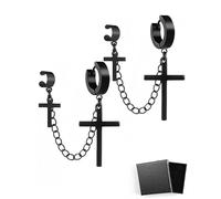 HSIXHAF 1 Pezzo Nero Croce Orecchini a Cerchio, Collegamento Chain Clip-on, Orecchini da Uomo Donna, orecchini a catena, Acciaio Inossidabile, Con confezione regalo