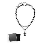 HSIXHAF Collana Nera con Strass a Doppia Croce Collana per Le Donne Boho Gothic Star Cross Collana Pendente Regolabile Layered Bead Catena Choker Collane Halloween Natale Capodanno Goth Gioielli