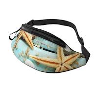 HSJFS Marsupio con stella marina in legno blu sulla spiaggia scenario stampato moda marsupio cintura regolabile casual borsa toracica, Stella Marina Shell Blu Legno Sulla Spiaggia Paesaggio, Taglia