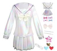 HSJZBQSM Costume Cosplay di Needy Girl Overdose con parrucca, KAngel Cosplay Dress, Ame Chan JK Uniform, Set Completo (Bianco, XL)