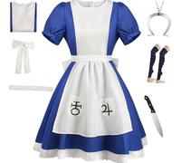 HSJZBQSM Madness Returns Cosplay Costume Vestito Blu e Bianco con Collana Prop Coltello Costume da Cameriera Festa di Halloween (Alice-A, S)