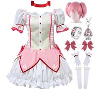 HSJZBQSM Set Cosplay di Magi Madoka Magica con Collana e Anello, Akemi Homura, Kyoko, Tomoe Mami, Miki Sayaka (Rosa+Parrucca, XL)