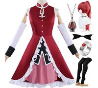 HSJZBQSM Set Cosplay di Magi Madoka Magica con Collana e Anello, Akemi Homura, Kyoko, Tomoe Mami, Miki Sayaka (Rosso+Parrucca, XL)