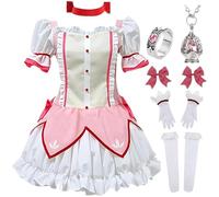 HSJZBQSM Set Cosplay di Magi Madoka Magica con Collana e Anello, Akemi Homura, Kyoko, Tomoe Mami, Miki Sayaka (Rosa, 3XL)