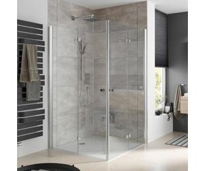 HSK Atelier Plan porte pliante entrée d'angle en 4 parties, dimensions : 80,0 cm x 80,0 cm x 200,0 cm, 17288014-41-50edelglas, 17288014-41-50edelglas, Cabine doccia: Aspetto cromato: ESG trasparente c