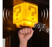 HSKJTT Lampada A LED con Punto Interrogativo 3D, Scatola da Gioco Classica in Mattoni Quadrati Luce Notturna Camera da Letto Lampada da Scrivania per Luce Notturna con Suono di Moneta d'oro