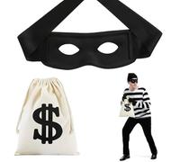 HSKRKOW 2 Pezzi Set Di Costume Di Ladro, Borsa Per Soldi In Dollari, Maschera Per Gli Occhi Del,Borsa Porta Soldi In Dollari, Per Carnevale/Costume Adatto Per Bandito, Zorro, Rapinatore