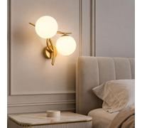 HSLJ1 Applique da parete moderna a doppia sfera, in vetro bianco con attacco E27, ideale per camera da letto, soggiorno, corridoio e ingresso