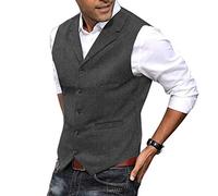 HSLS Gilet da uomo casual in tweed di lana morbida Panciotto a spina di pesce per Groomsman Best Man(M, Grigio)