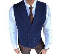 HSLS Gilet da uomo casual vestibilità regolare gilet doppiopetto in lana scamosciata per sposi(L, Blu Reale)
