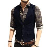 HSLS Gilet da uomo classico in tweed di lana Gilet casual panciotto a spina di pesce per smoking(S, Marina Militare)
