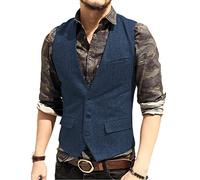 HSLS Gilet da uomo classico in tweed di lana Gilet casual panciotto a spina di pesce per smoking(XXL, Blu)
