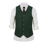 HSLS Gilet da uomo in pelle scamosciata, slim fit, gilet da cowboy occidentale, Verde cacciatore, Large