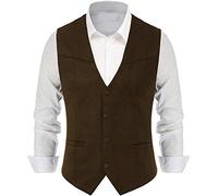 HSLS Gilet da uomo in pelle scamosciata slim fit Western Cowboy gilet, Caffè, Large