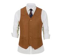 HSLS Gilet da uomo in pelle scamosciata slim fit Western Cowboy gilet, Marrone, Medium