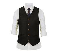 HSLS Gilet da uomo in pelle scamosciata slim fit Western Cowboy gilet, nero, Medium