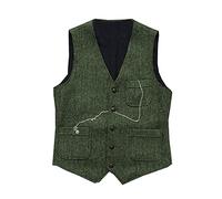 HSLS Gilet di lana da uomo a spina di pesce Gilet di lana Tweed Abito casual Gilet formale panciotto(M, Verde militare)