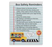 HSMXNEONJB Back to School Poster School Bus Rules and Tips Canvas Art Print for Teachers Classroom Decor(Framed,08x12inch(20x30cm))