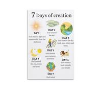HSMXNEONJB Biblical Creation Story Seven Days Guide Art God Created Light Sky Land Sun Moon Fish Birds For Nursery Decor(Framed,12x18inch(30x45cm))