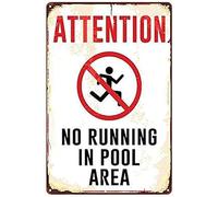 HSMXNEONJB Funny No Running Pool Sign Vintage Warning Metal Tin Plaque For Backyard Deck Summer House Splash Zone Wall-Art 8 X 12 inch