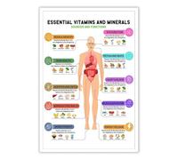 HSMXNEONJB Illustrated Nutrition Chart Poster - Vitamins Minerals and Their Food Sources Wall Art for Kitchen Decor, Informational Print for Home(Unframed,16x24inch(40x60cm))