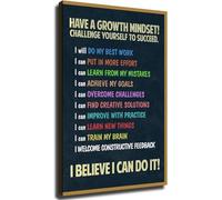 HSMXNEONJB Motivational Success Poster Growth Mindset Quotes Challenge Yourself Encouraging Wall-Art for Home Office Study Room Living Decor(Framed,16x24inch(40x60cm))