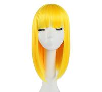 HSPCYGG Parrucca corta gialla a caschetto da donna, con frangia, per costume di Halloween, cosplay, feste, sintetica, 35,6 cm, per tutti i giorni (cuffia per parrucca gratuita)