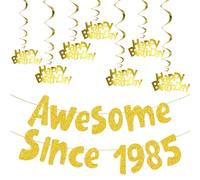 Hsrag Decorazioni per il 40° compleanno per donne e uomini, con glitter dal 1985, striscione da appendere oro, decorazione per feste di buon compleanno, con scritta "Hello Forty Streamers", per 40