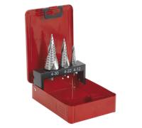 HSS M2 Step Set Punte Trapano 3pc Spirale Flute - Sealey AK4743 Nuovo