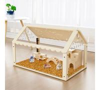 HSSZXFR Gabbia per criceti in legno con acrilico, per piccoli animali con parte superiore apribile, per porcellini d'India, cincillà, gerbilli e criceti siriani