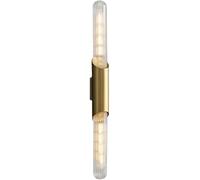 HSTBLEOO 2-Light Brushed Gold Bathroom Vanity Wall Light Over Mirror Ribbed Glass Up Down Wall Sconce Indoor Industrial Long Linear