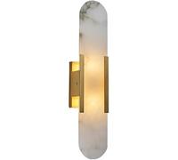 HSTBLEOO 2-Light Modern Marble Up Down Wall Light Indoor Natural Stone White Alabaster Glass Long Linear Nordic Gold Wall Sconces(B)