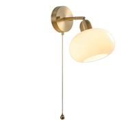 HSTBLEOO Brass Milk Glass Wall Sconce with Pull Chain Switch Vintage Copper Mid Century Modern Adjustable Gold Farmhouse