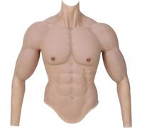 HSTBLEOO Collo Alto sul Petto Maschile in Silicone con Muscoli Finti realistici con Maniche Lunghe e Maniche Lunghe for metà Corpo for Cosplay di Halloween(Ivory White,Small)