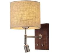 HSTBLEOO Farmhouse Rustic Wood Wall Sconce Fabric Shade LED Reading Wall Light With On Off Switch Hardwired Vintage Bedroom(Walnut Color)